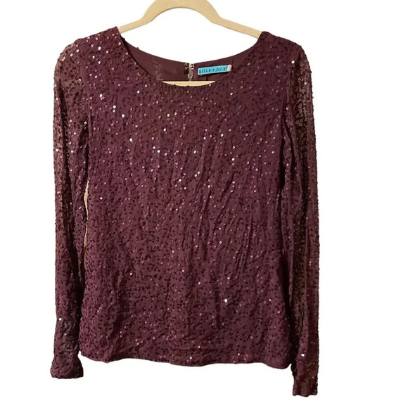ALICE + OLIVIA SEQUIN SILK BLOUSE - Picture 1 of 4